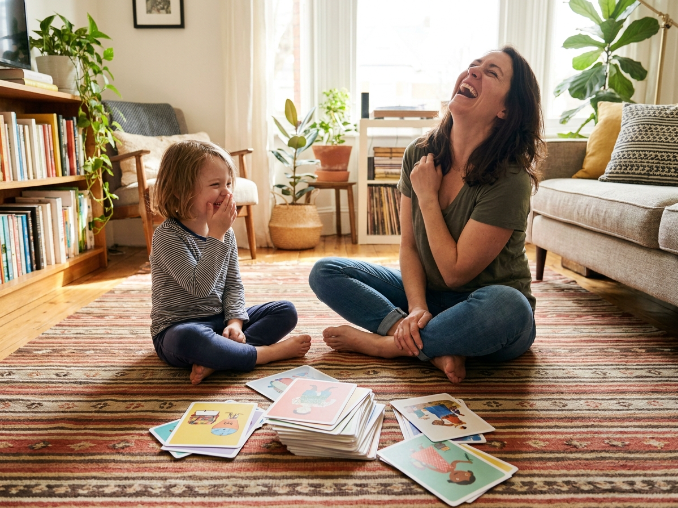 parent and child using printable parent child connection cards at home